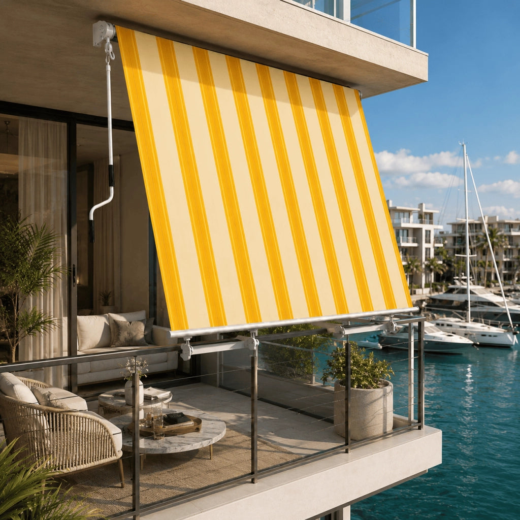 Telo Di Ricambio Per Tenda Da Balcone Con Protezione Solare E Privacy In Poliestere 280 G Mq Adatto A Veranda Terrazza E Spazi Esterni Resistente Alle Intemperie 295 X 250 Cm Giallo E Beige