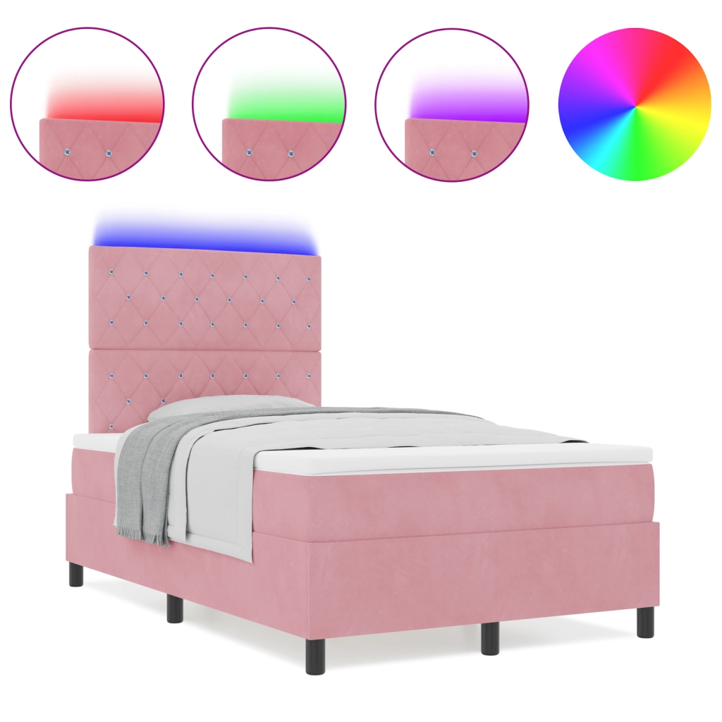 Letto a Box Spring con Materasso e LED Rosa 120x190 cm Velluto