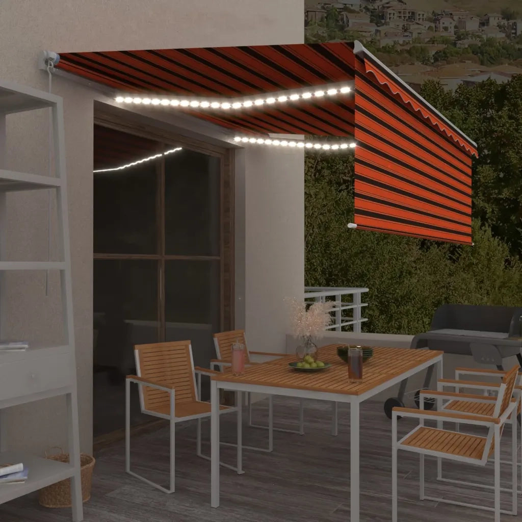 Tenda Sole Retrattile Manuale con LED 4,5x3m Arancione Marrone 3069325