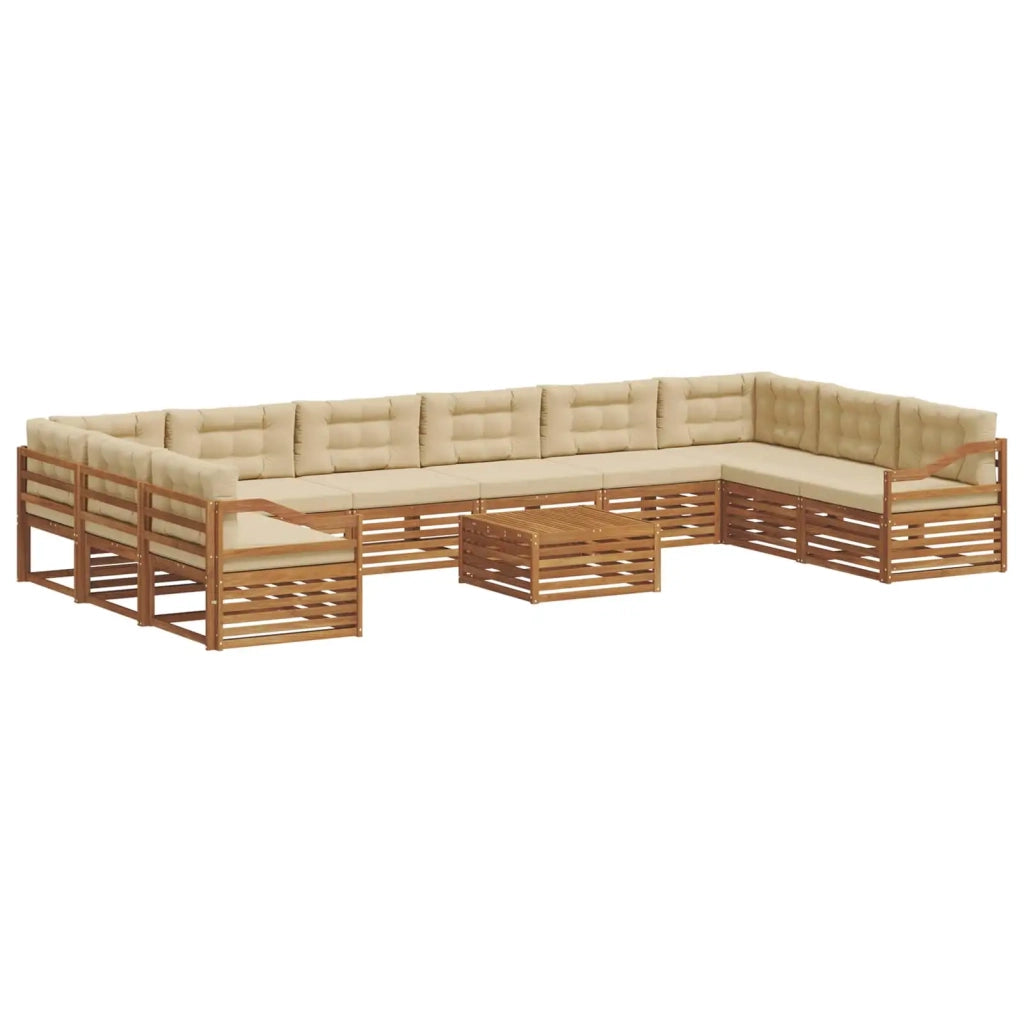 Set divani 11 pcs Naturale e Beige Legno di Acacia Massello