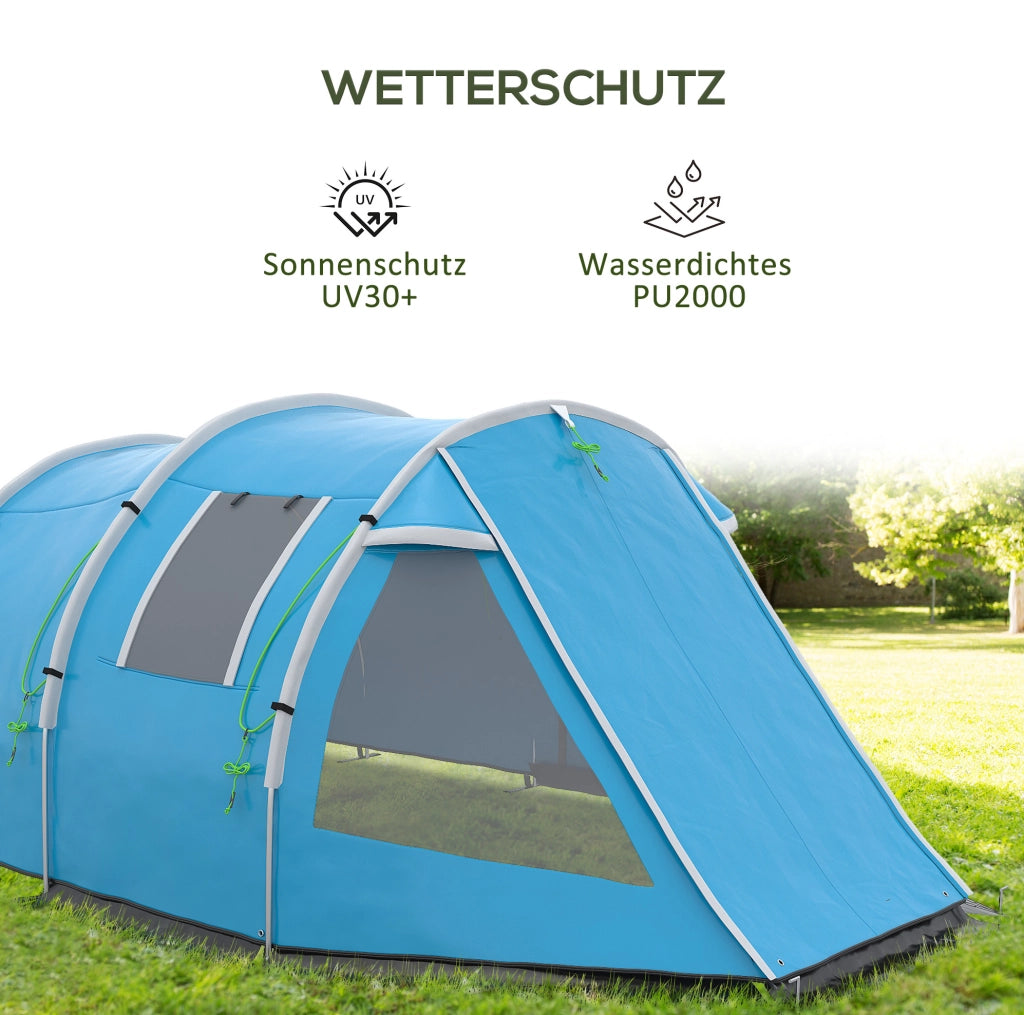 Tenda da campeggio 4 posti con 2 ambienti, blu
