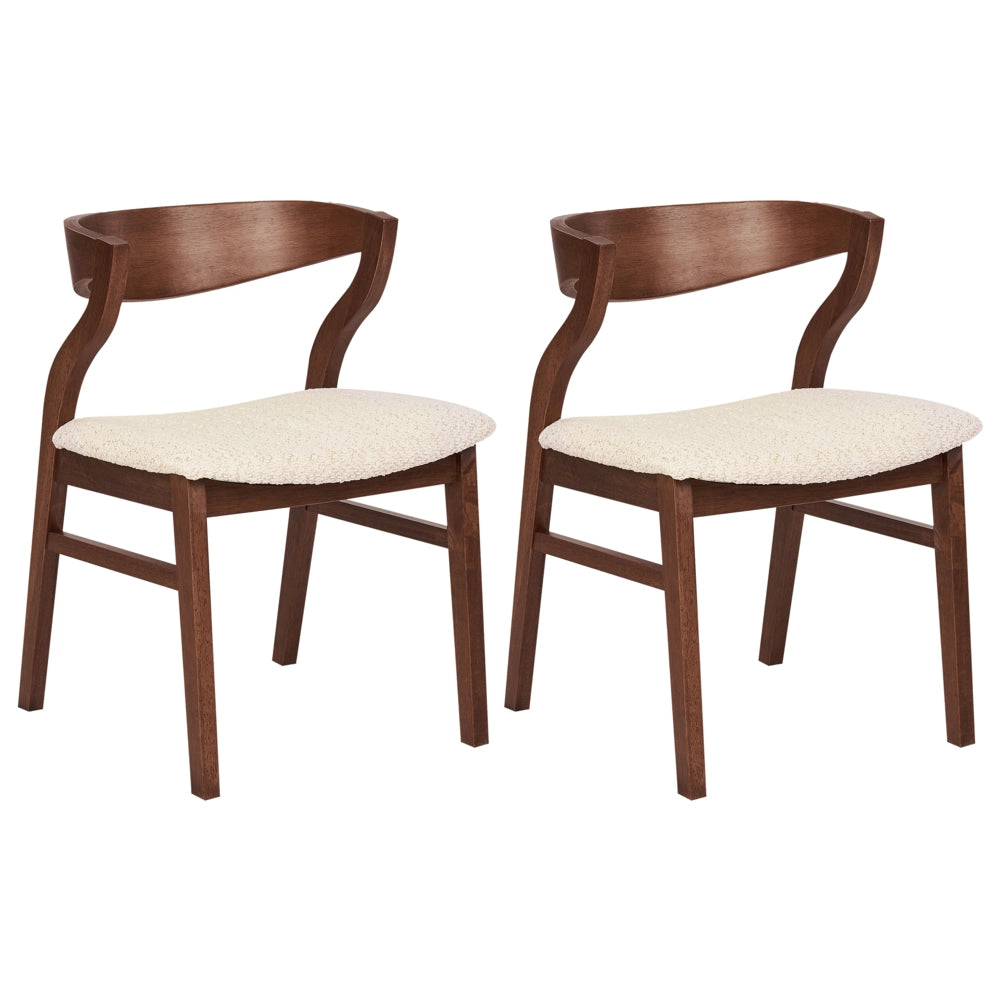 Set di 2 sedie da pranzo in legno scuro e compensato beige in tessuto boucle di poliestere Gambe in legno di gomma Stile tradizionale retrò