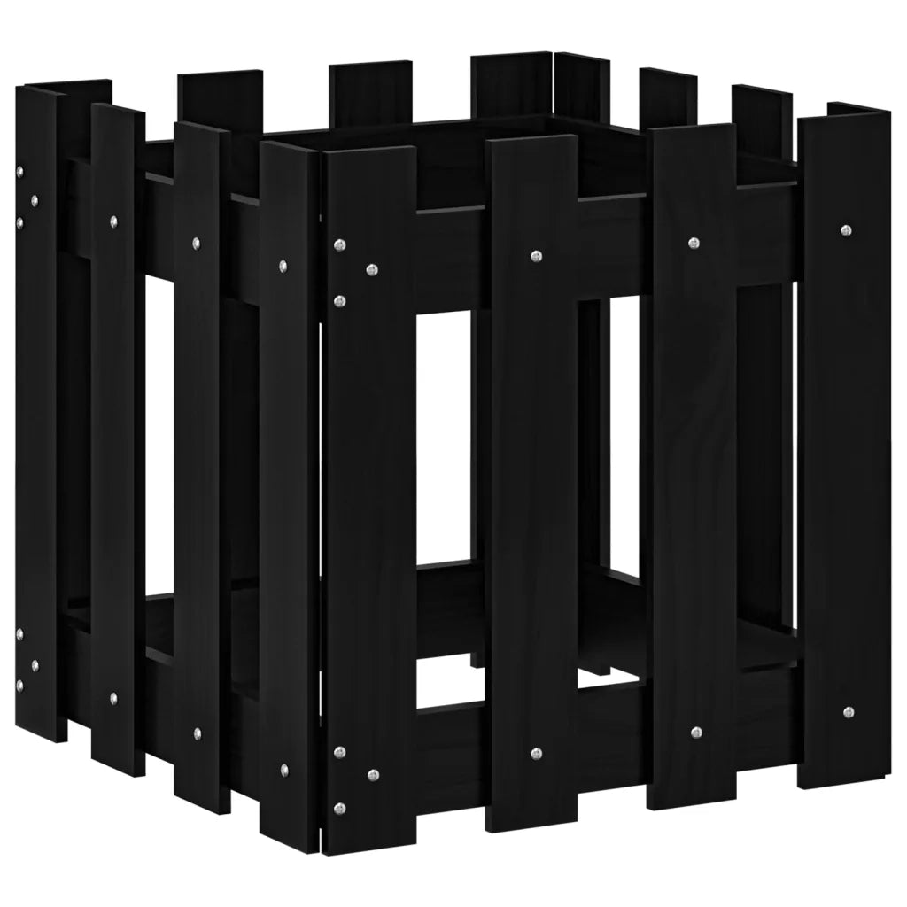 Fioriera Giardino a Recinzione Nera 40x40x40 cm Massello Pino 832449