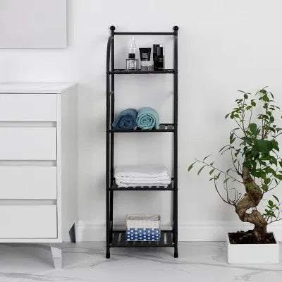 Scaffale bagno H 116 in metallo design nero con quattro ripiani