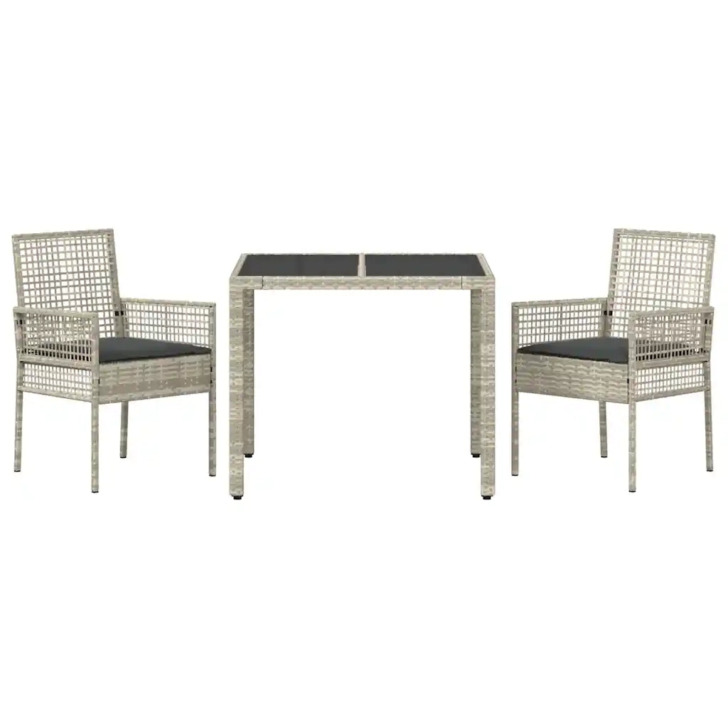 Set da Pranzo per Giardino 3 pz | Set Salotto da Giardino Grigio chiaro polyrattan
