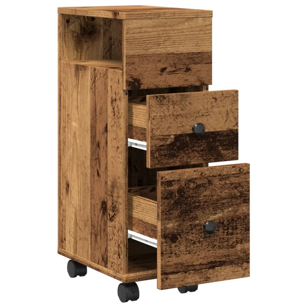 Mobile da Bagno | Armadio da bagno Stretto con Ruote Legno Vecchio in Truciolato