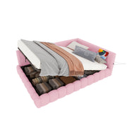 Letti contenitori 140x200 cm con vano contenitore idraulico; LED USB e Type C; velluto rosa (Senza materasso)