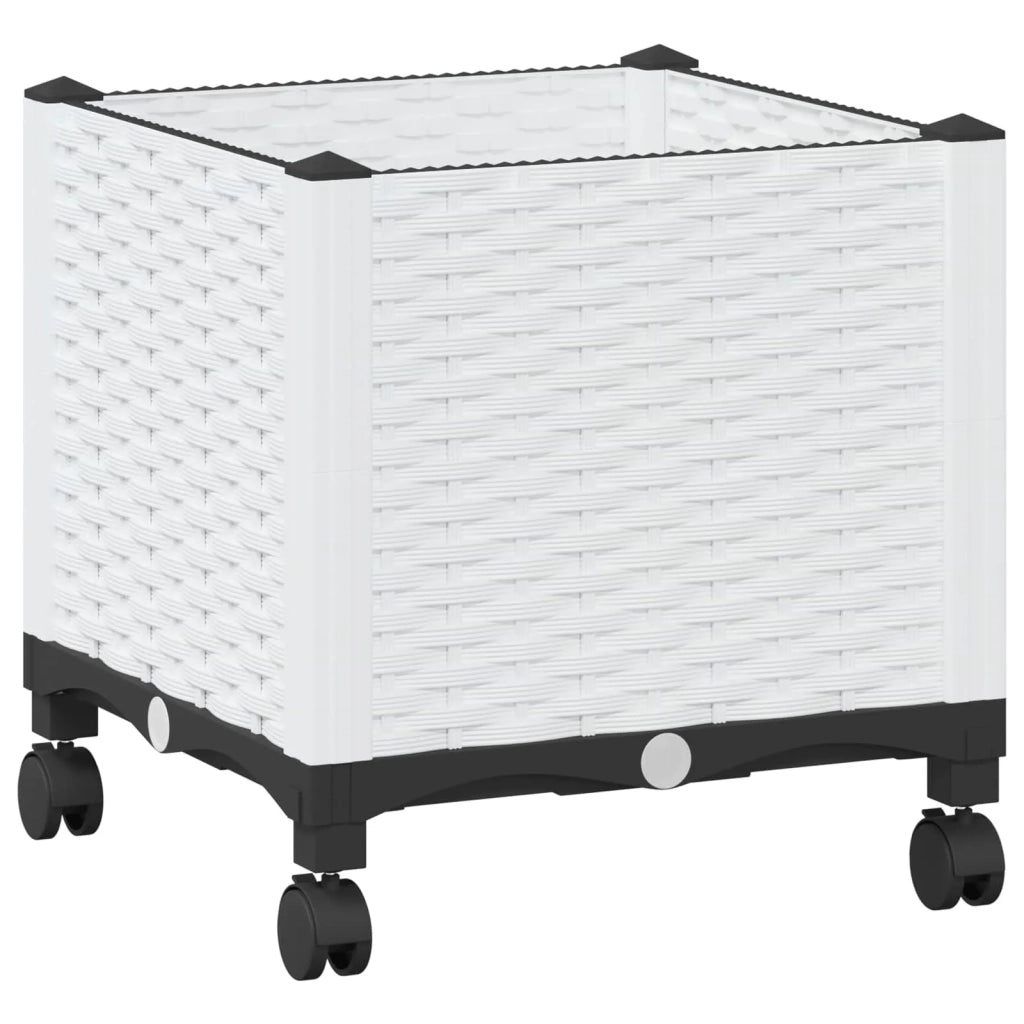 Vaso da Giardino con Ruote Bianco 40 x 40 x 48 cm PP 3422913