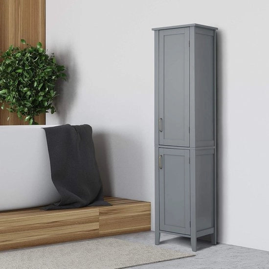 Cassa da bagno alta a colonne alta cassa da bagno in legno 2 porte 3 pannelli grigio 159,4 x 38,1 x 33 cm cassa da bagno alta
