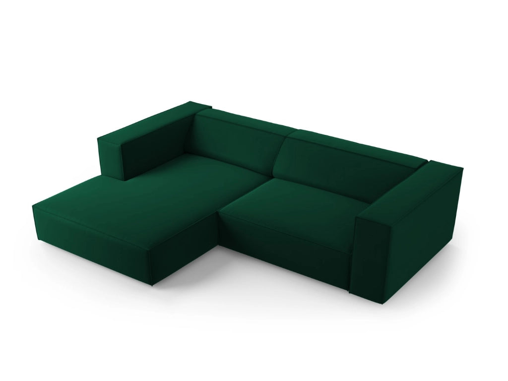 Cosmopolitan Design - Divano angolare sinistro "Arendal" 3 posti in velluto verde bottiglia 