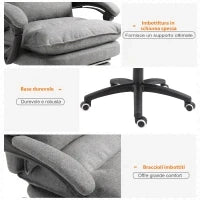 Sedia da Ufficio Imbottita con 6 Punti Massaggianti, Altezza Regolabile e Rotelle, 70x62x120-130 cm, Grigio
