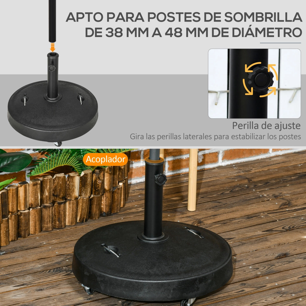 Base per Ombrellone con Ruote ¨C zephmum ¨C 25 kg Resina Nero ?53x41 cm