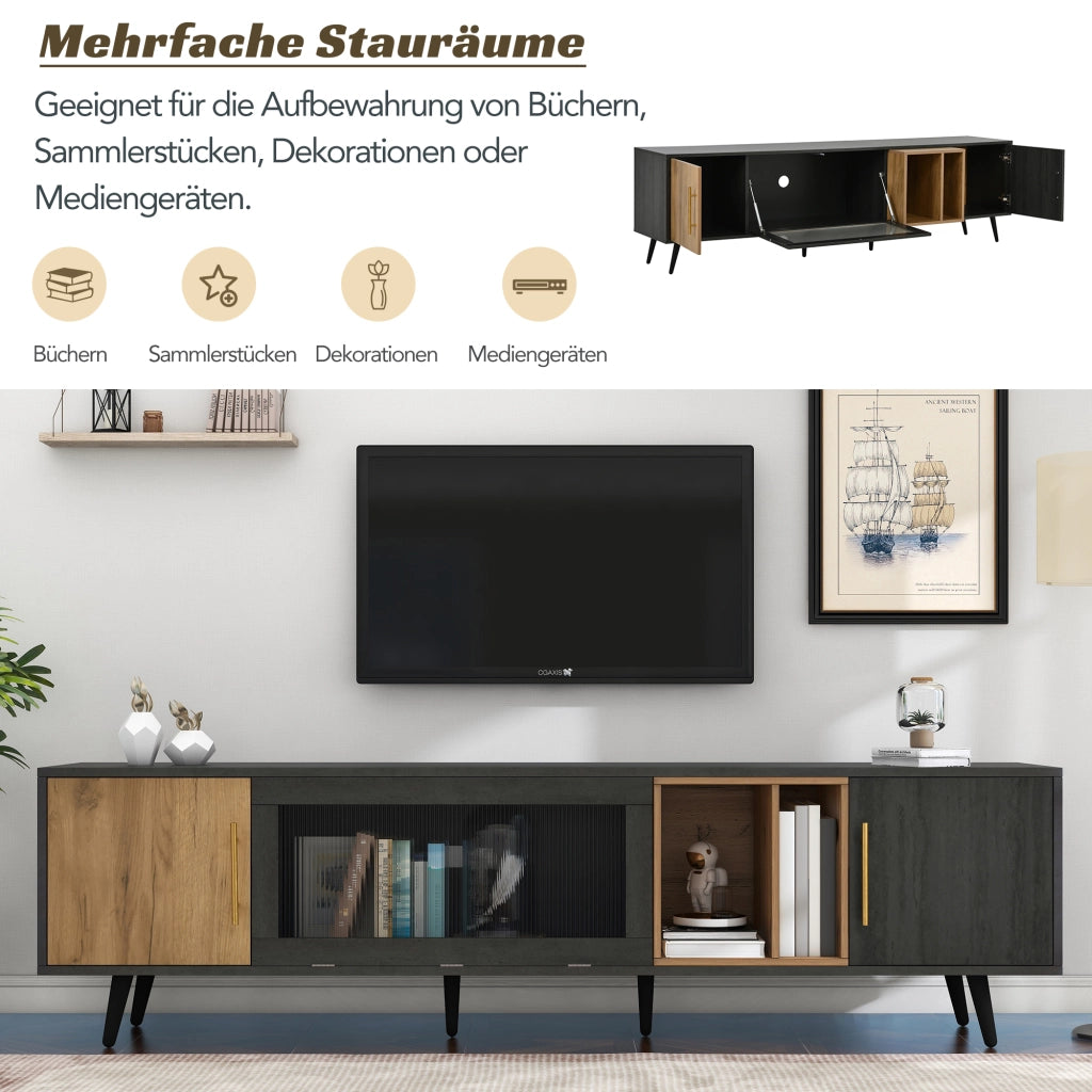 Cassettiera per TV grigia in MDF lunghezza 200 cm