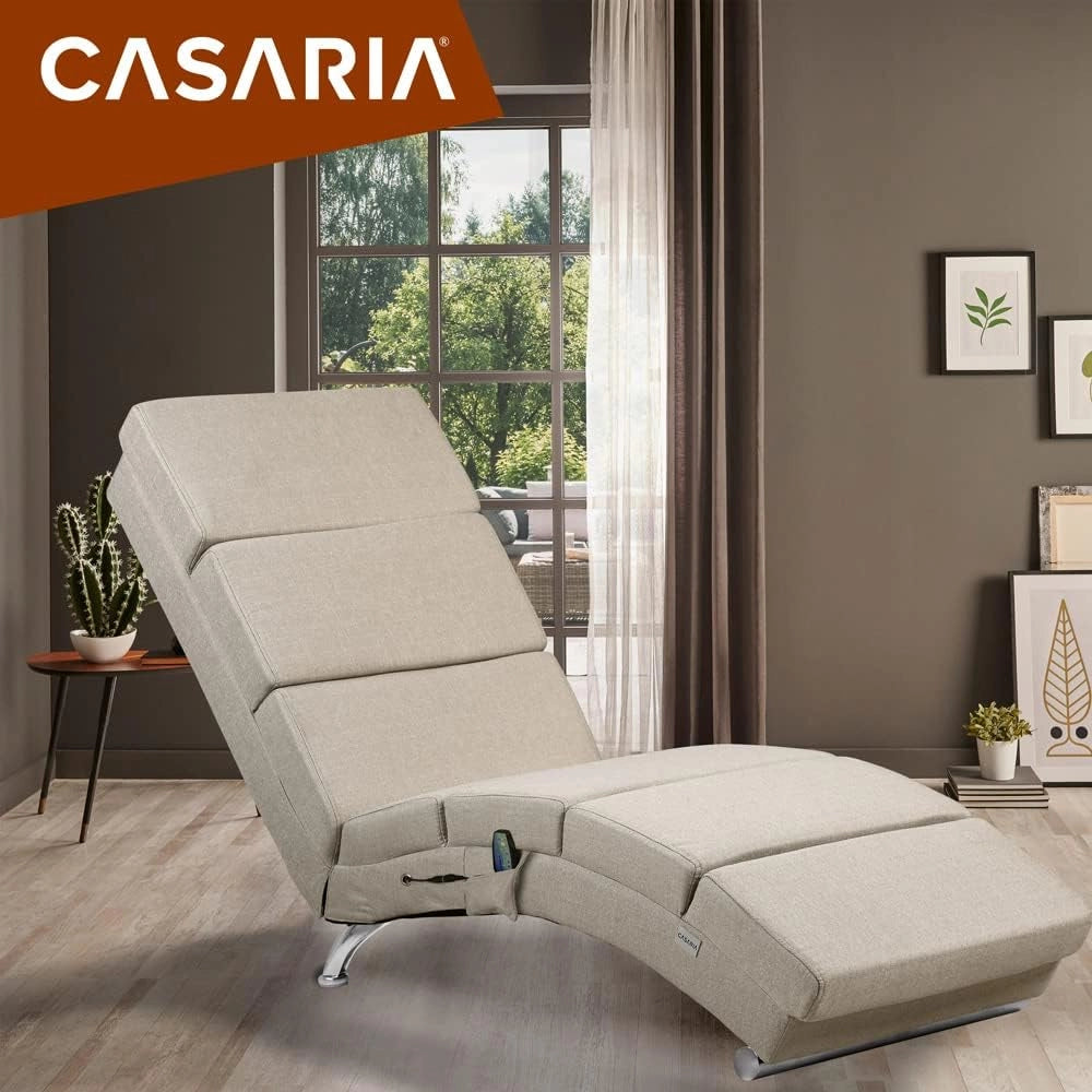 ® Poltrona Chaise Longue Funzione Massaggiante e Termica 186x89x55cm Lettino Relax Sdraio Ergonomico in Tessuto Imbottito Portata 180 kg Soggiorno Ufficio Interno Reclinabile Lettura