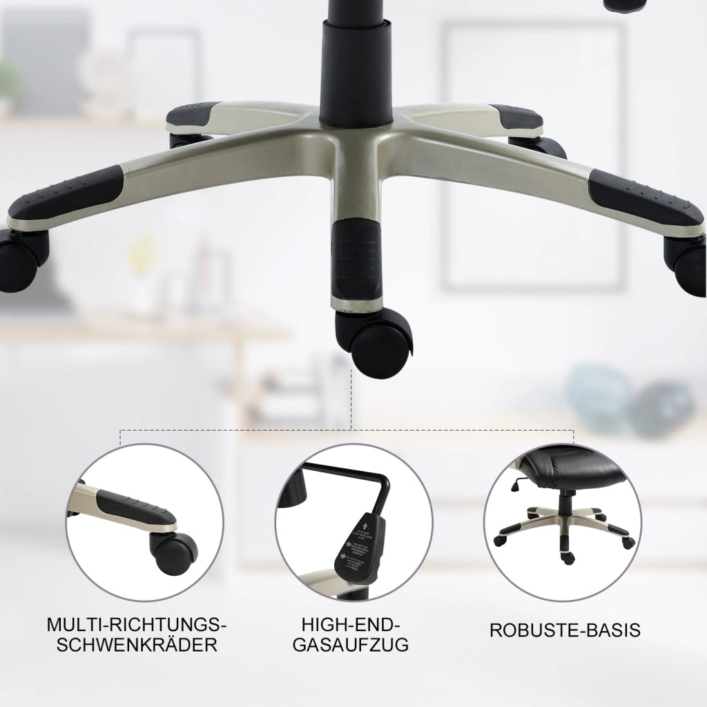 Sedia da ufficio girevole con altezza regolabile e funzione oscillante in ecopelle nera e metallo 70 × 58 × 114–124 cm