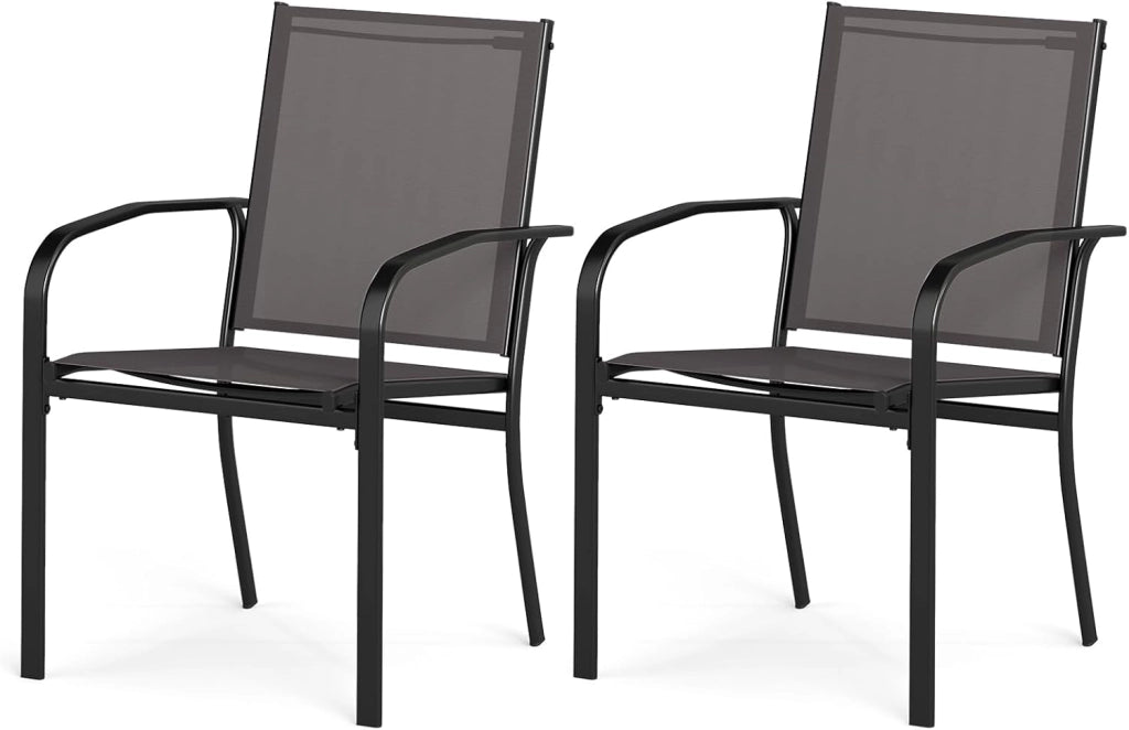 Set di 2 sedie da giardino impilabili, sedie terreze esterne in Textilene con telaio in metallo, poltrona da pranzo con schienale alto e braccioli, carico 150 kg, 58 x 61 x 89 cm, grigio (2)