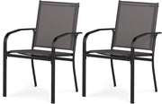 Set di 2 sedie da giardino impilabili, sedie terreze esterne in Textilene con telaio in metallo, poltrona da pranzo con schienale alto e braccioli, carico 150 kg, 58 x 61 x 89 cm, grigio (2)