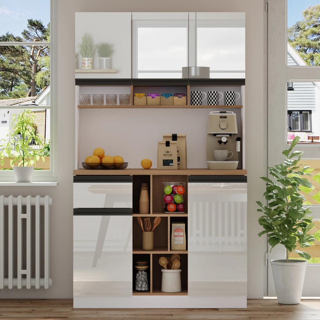 Credenza da Cucina Alta con 2 Ante; 1 Cassetto; Vani Aperti e Ripiani Regolabili; in MDF; 105x45x185 cm; Bianco