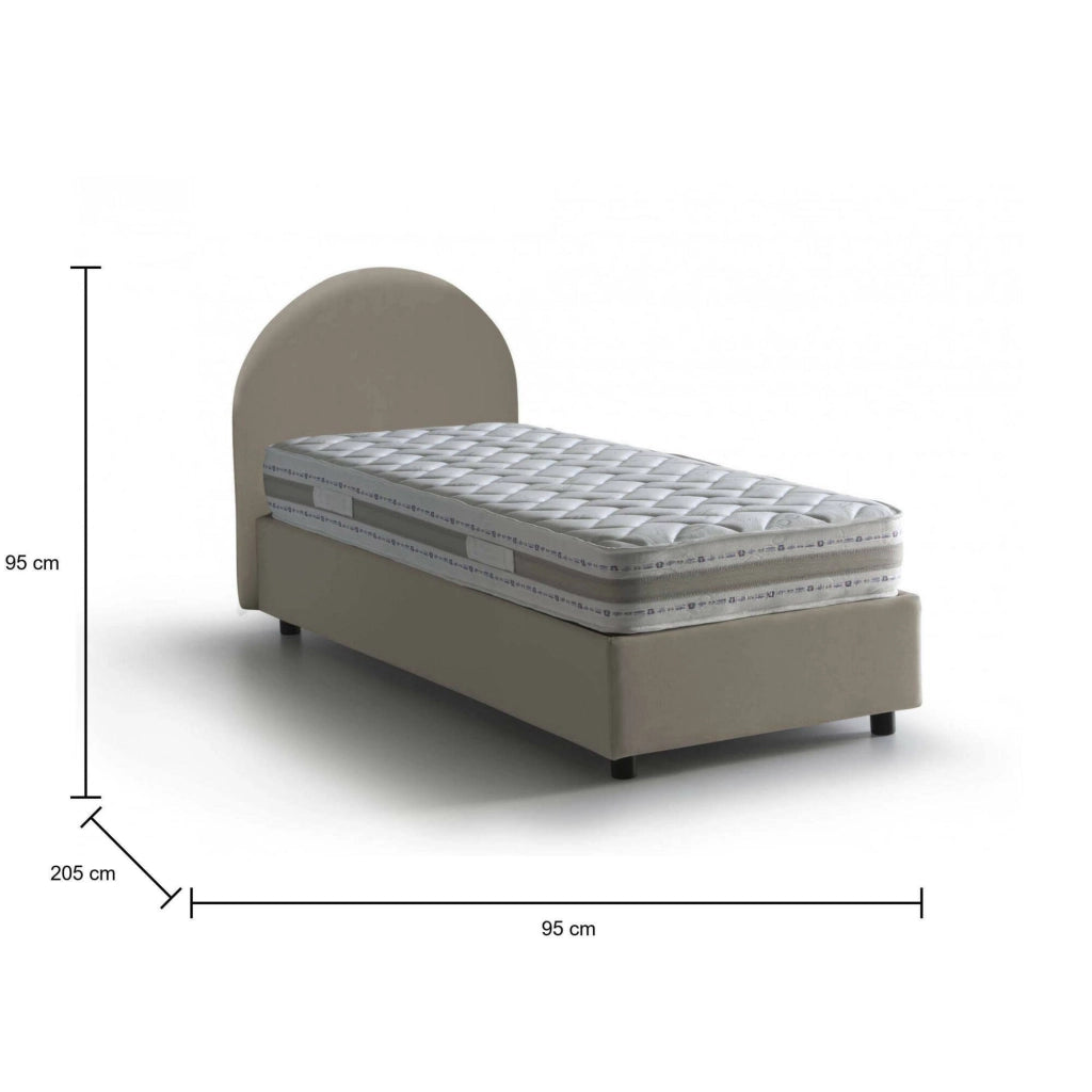 Letto singolo Parco, Letto contenitore con rivestimento in ecopelle, Made in Italy, Apertura laterale, con materasso cm 80x190 incluso, Tortora
