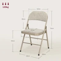 Set di 4 Sedie Pieghevoli con Seduta Imbottita in poliestere e Struttura in Acciaio, Beige