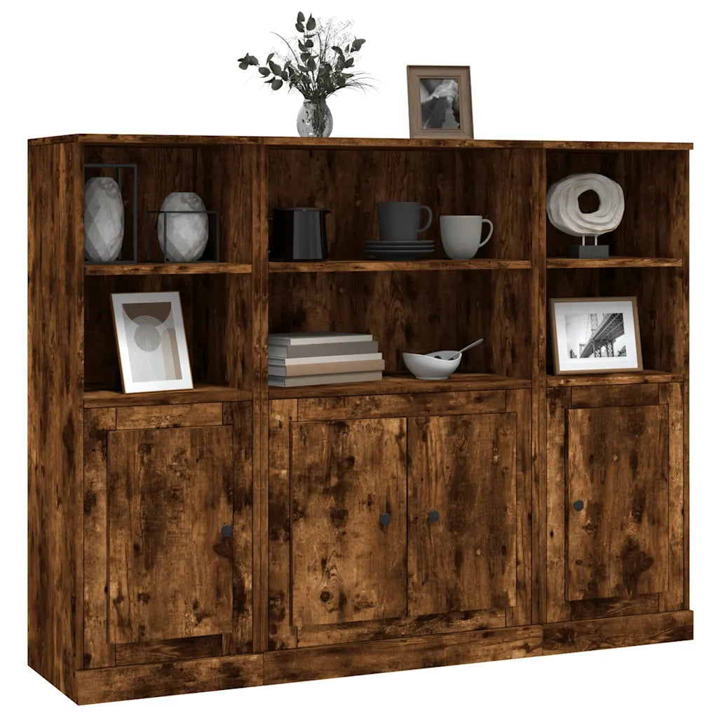 Credenze 3 pz Rovere Fumo in Legno Multistrato