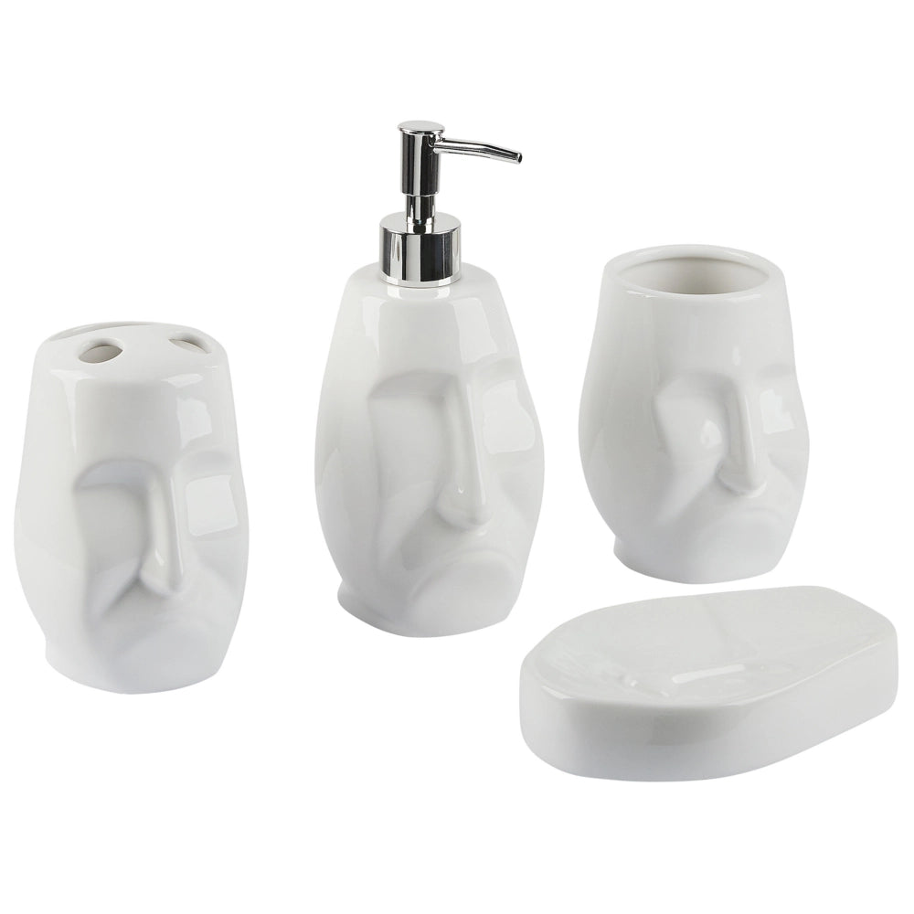Set di 4 Accessori Bagno in Ceramica bianca a forma di faccia dispenser sapone porta sapone Portaspazzolino recipiente