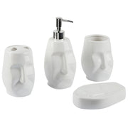 Set di 4 Accessori Bagno in Ceramica bianca a forma di faccia dispenser sapone porta sapone Portaspazzolino recipiente