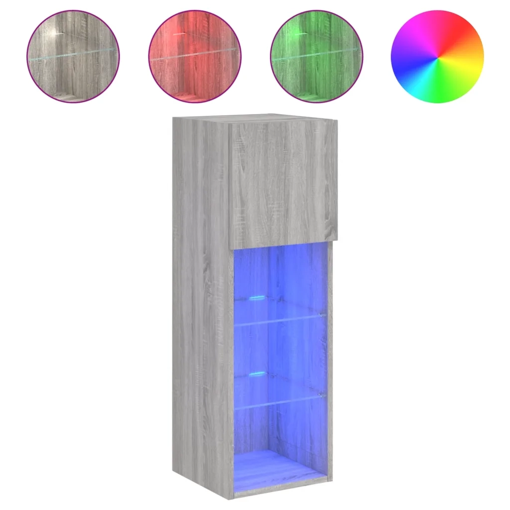vidaXL Mobili TV con Luci LED 2pz Grigio Sonoma 30,5x30x90 cm