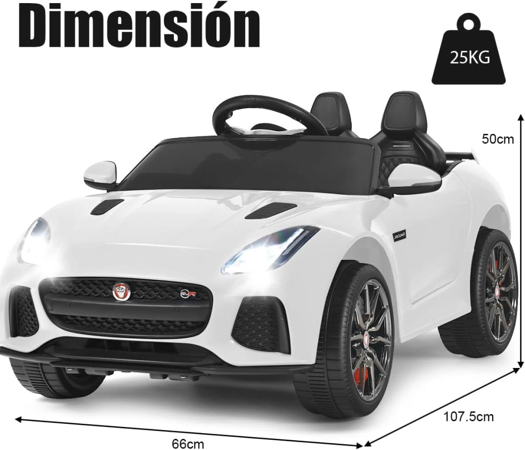 Macchina Elettrica per Bambini Jaguar 12V con Telecomando, Auto Elettrico a Pedale e Cinture di Sicurezza, Veicoli con Multimedia, Clacson e Luci, Velocità 3-5 km/h, Carico 25 kg (Bianco)