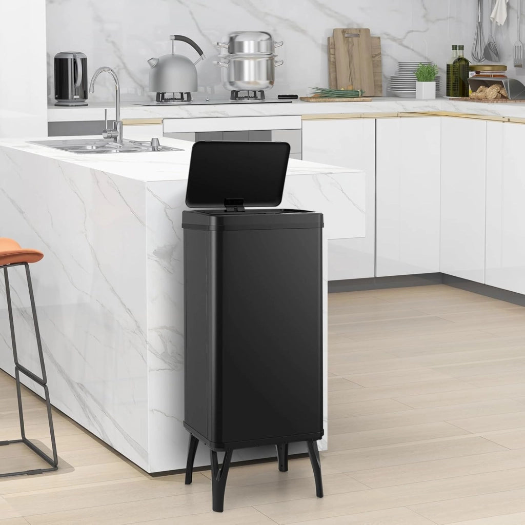 Pattumiera in acciaio inox, pattumiera automatica da 50 l, gambe staccabili, interruttore a induzione intelligente, coperchio silenzioso in ABS, per cucina (nero)