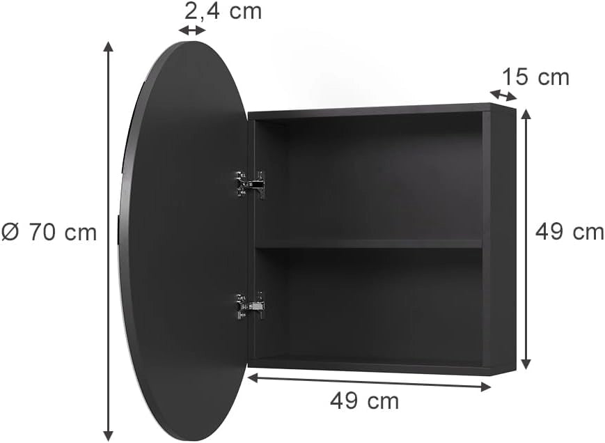Specchio contenitore bagno Loki, Antracite, 70 x 70 cm con 2 scomparti