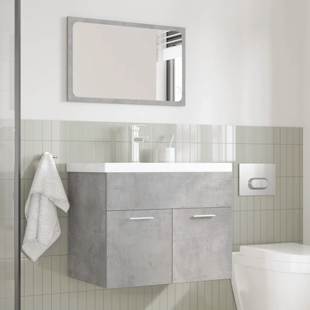 Set Mobili da Bagno | Armadio da bagno 3 pz Grigio Cemento in Legno Multistrato