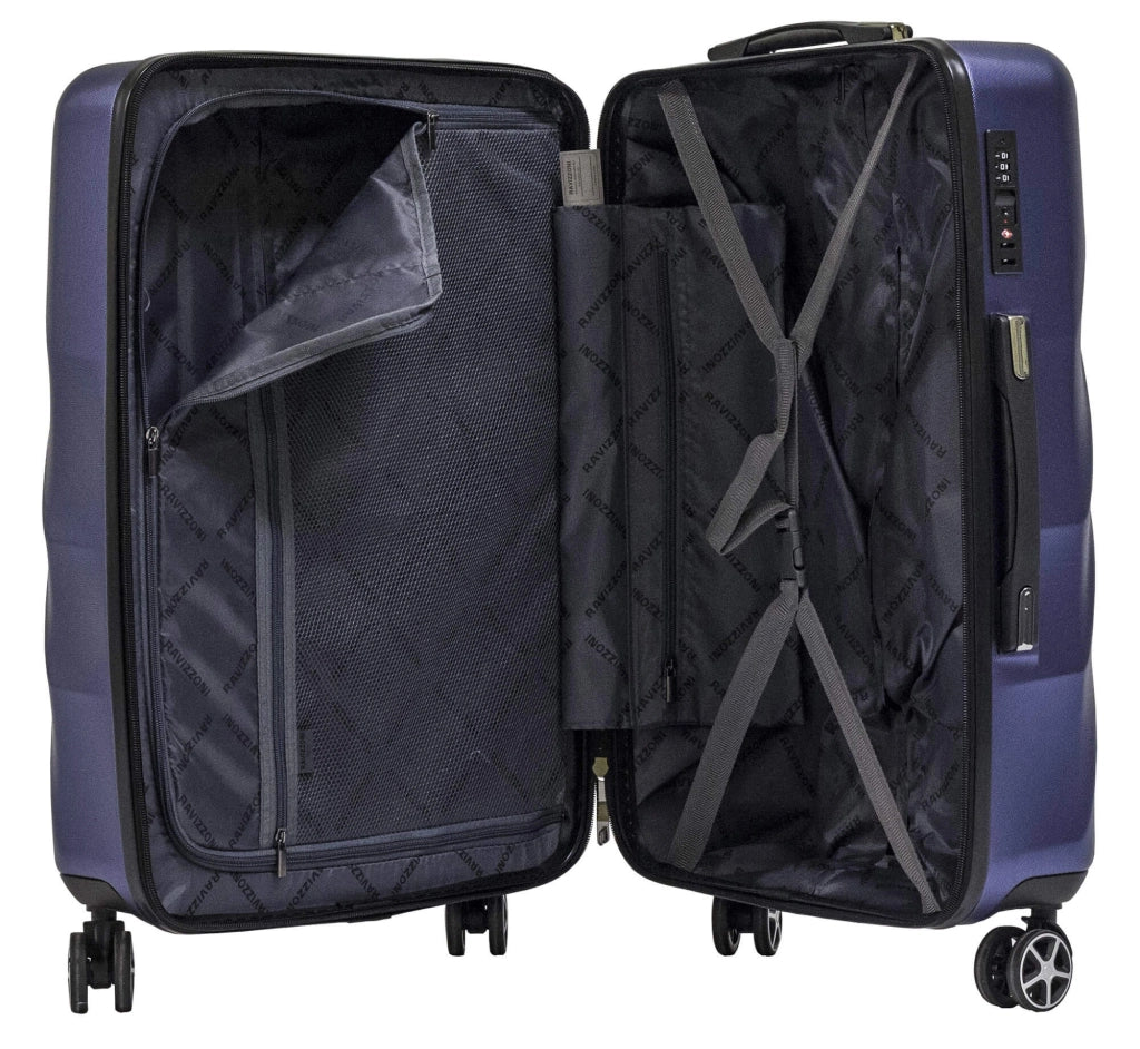 Trolley Valigia Bagaglio a Mano Rigida in PET 4 Ruote TSA Ravizzoni Diamante Blu