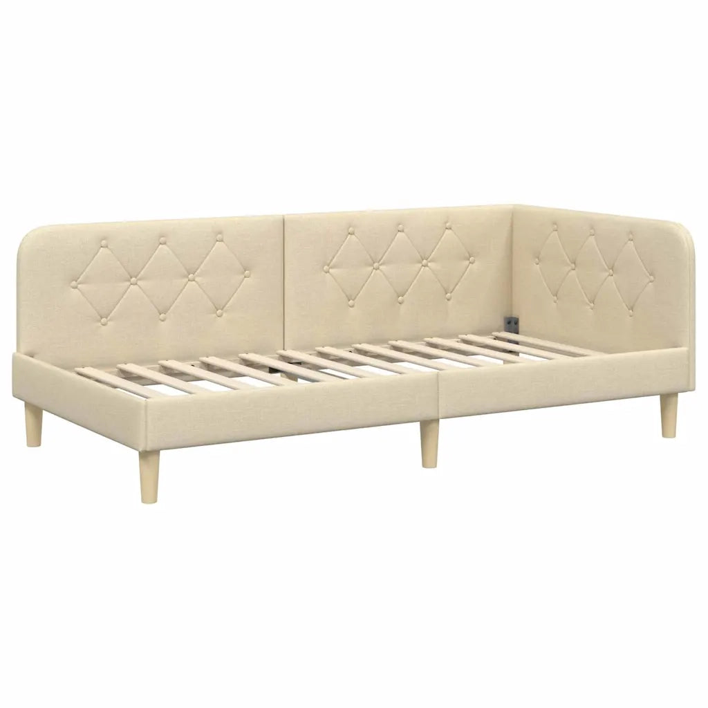 Cornice del letto ad angolo Crema 90 x 200 cm Tessuto 3394123