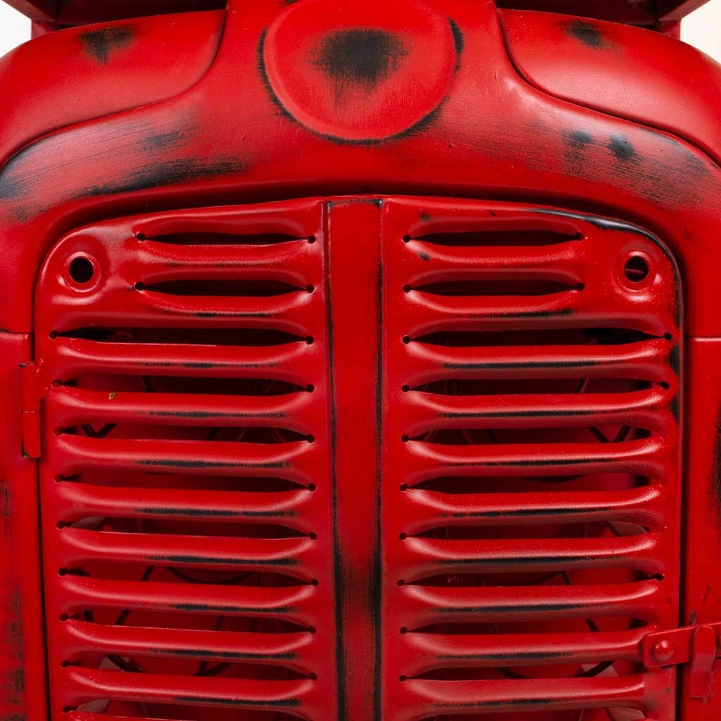 Portabottiglie trattore in legno e metallo rosso 84x40x185h