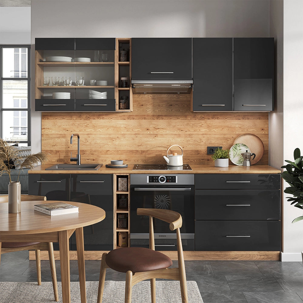 Cucina componibile Fame-Line Antracite lucido/Rovere dorato 235 cm, PL Rovere Vicco