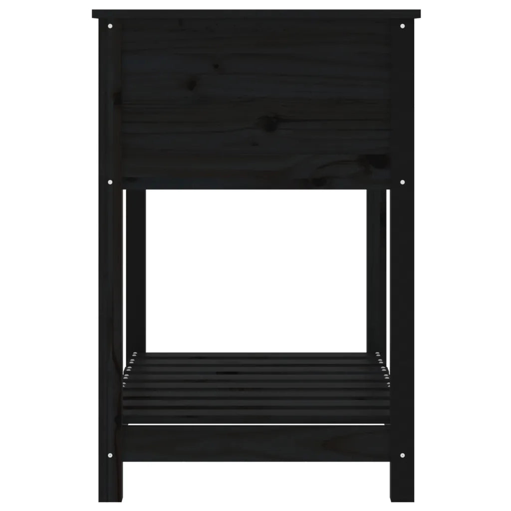 Fioriera con Mensola-Vaso con Ripiano-Contenitore per Piante Nera 82,5x54x81 cm Legno Massello di Pino