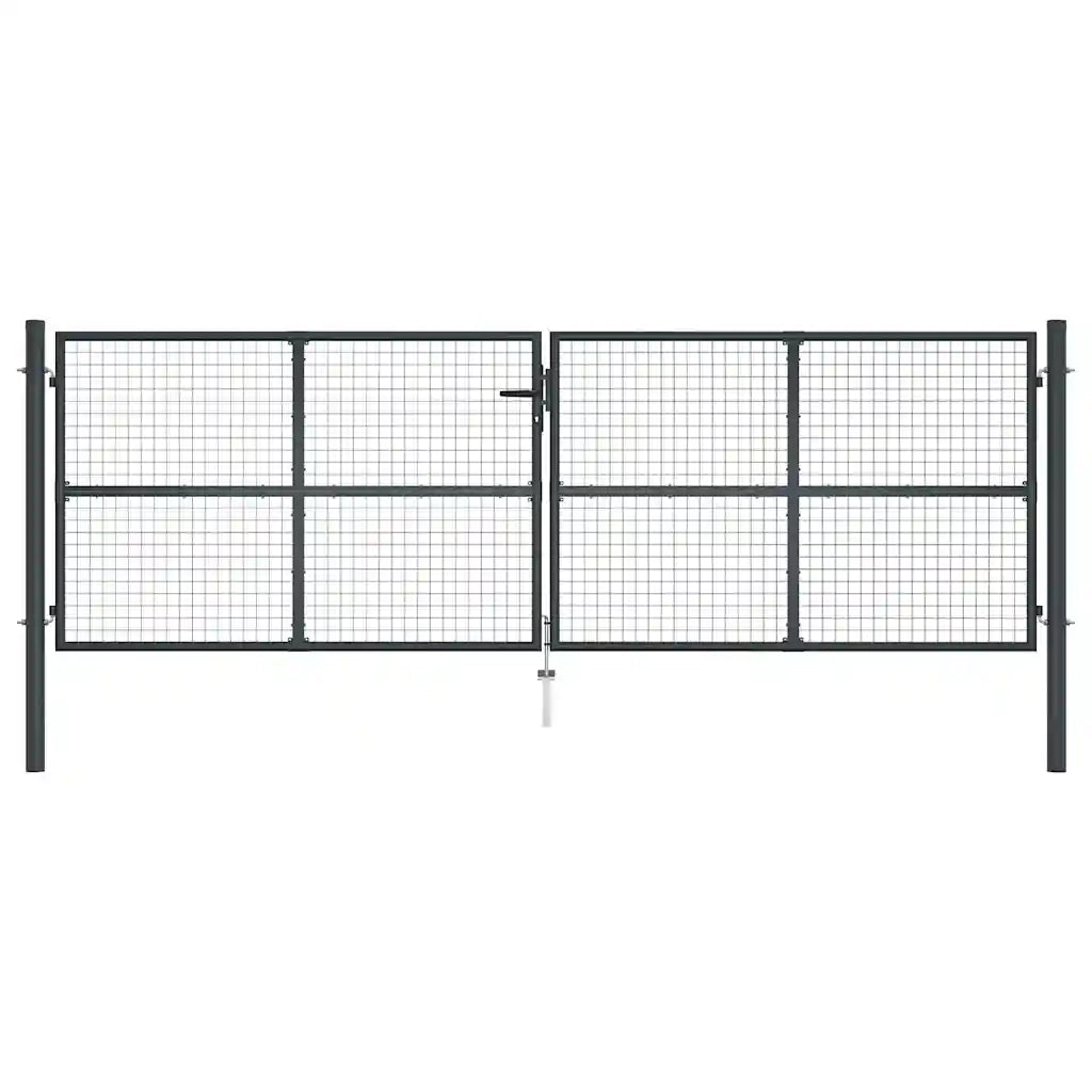 Cancello da Giardino in Rete di Acciaio Zincato 400x125 cm Grigio 145778