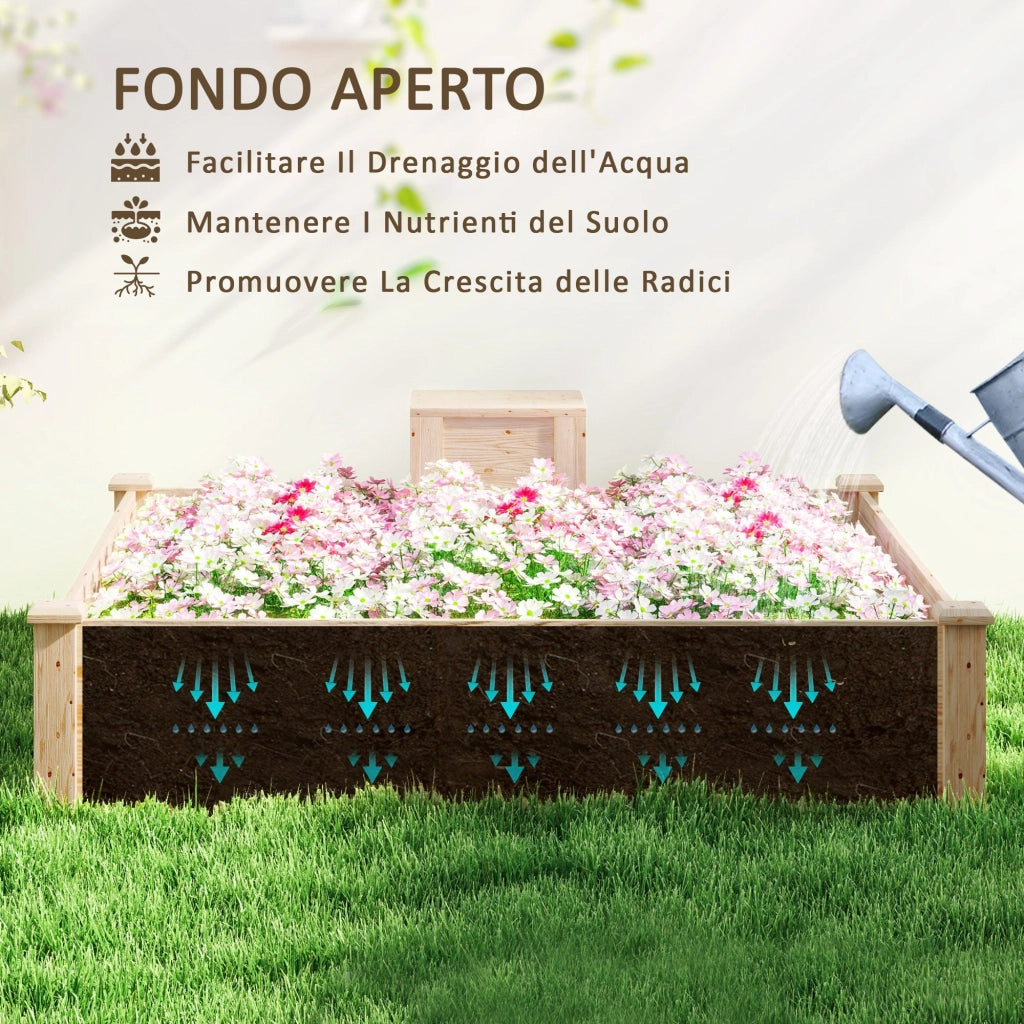 Fioriera da Esterno 123x123x25,5 cm con Compostiera e Fondo Aperto in Legno di Abete