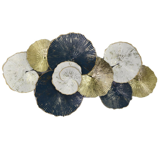 Pannello Decorativo da Parete Foglie 91,4x6,4x49,5 cm in Metallo Oro Bianco e Blu