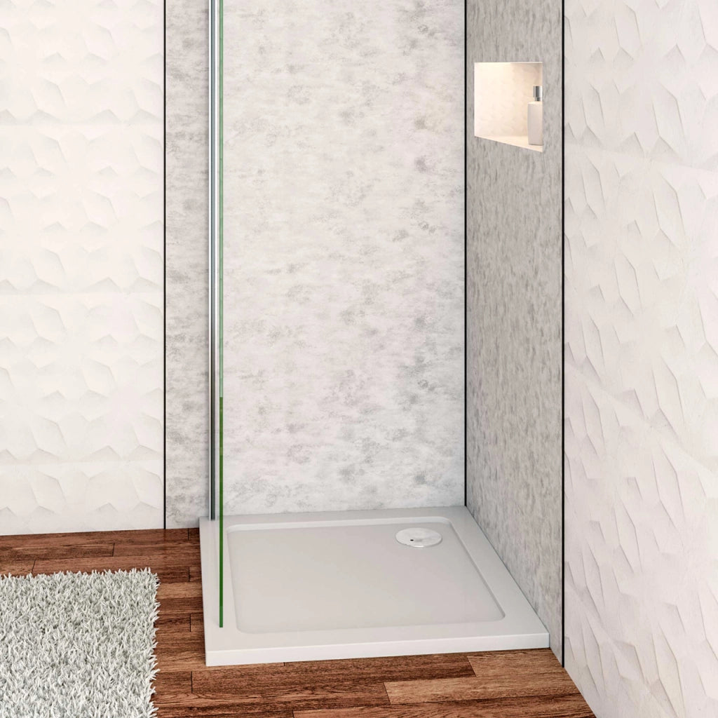 Piatto Doccia 76x76cm Bianco Spessore di 3 cm in Pietra Artificiale e Resina Minerale Mista Piletta Extra Piatta Sottile e Tubo inclusi
