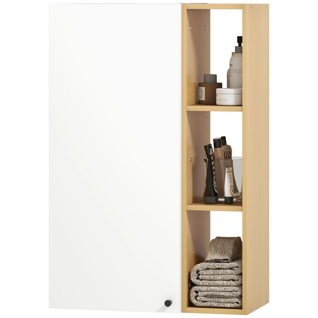 Armadietto Bagno a Parete con Ripiani Regolabili e 3 Mensole Aperte, 59.5x30x90 cm, Bianco e Legno