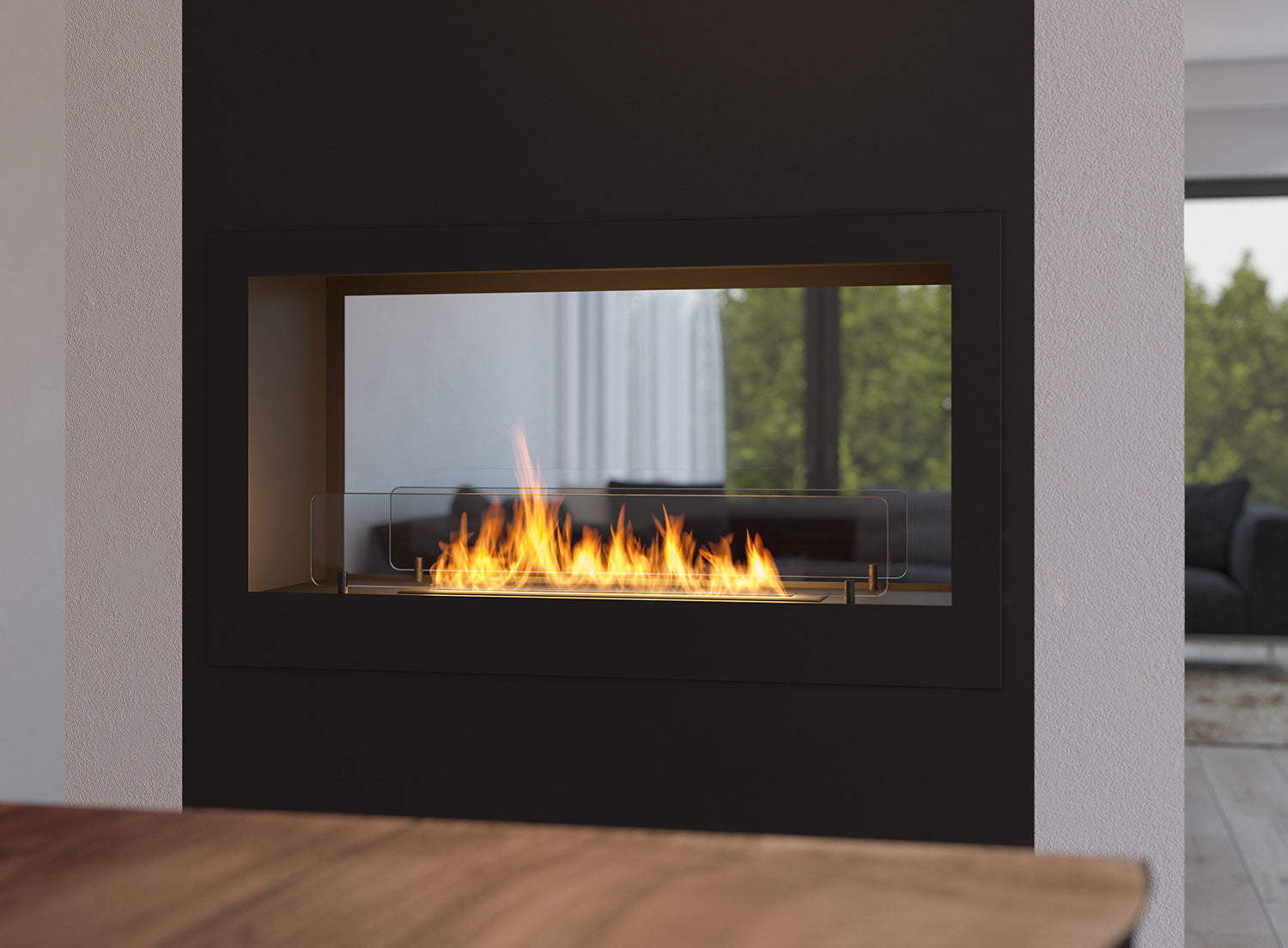 Camino a Bioetanolo da Incasso 90x50 cm Bifacciale 2 Side 900 Nero con Vetro