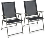 Set di 4 sedie da giardino pieghevoli, con schienale alto e bracciolo, in metallo e tessuto, portata fino a 150 kg (nero, 2)