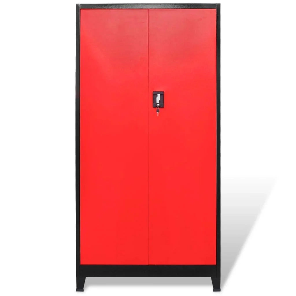 Mobiletto portautensili con 2 ante acciaio nero e rosso 180 cm cassetta portautensili 02_0003802