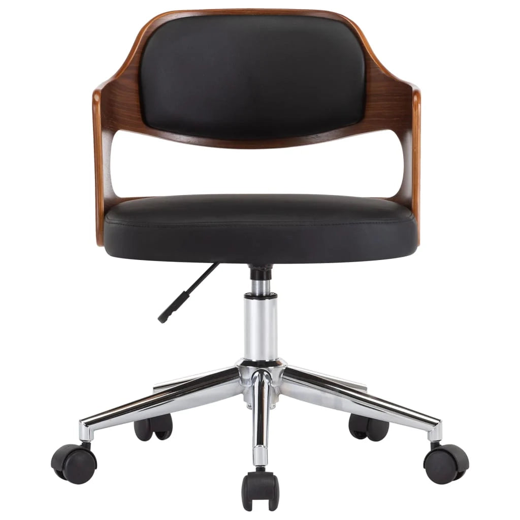 Sedia girevole da ufficio/studio in legno curvato e similpelle nera 02_0024149