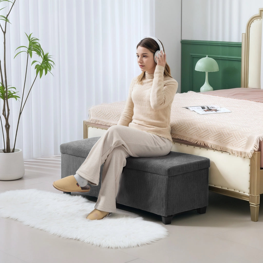 Pouf Contenitore Imbottito ¨C Zephmum ¨C Grigio 112x42x40 cm