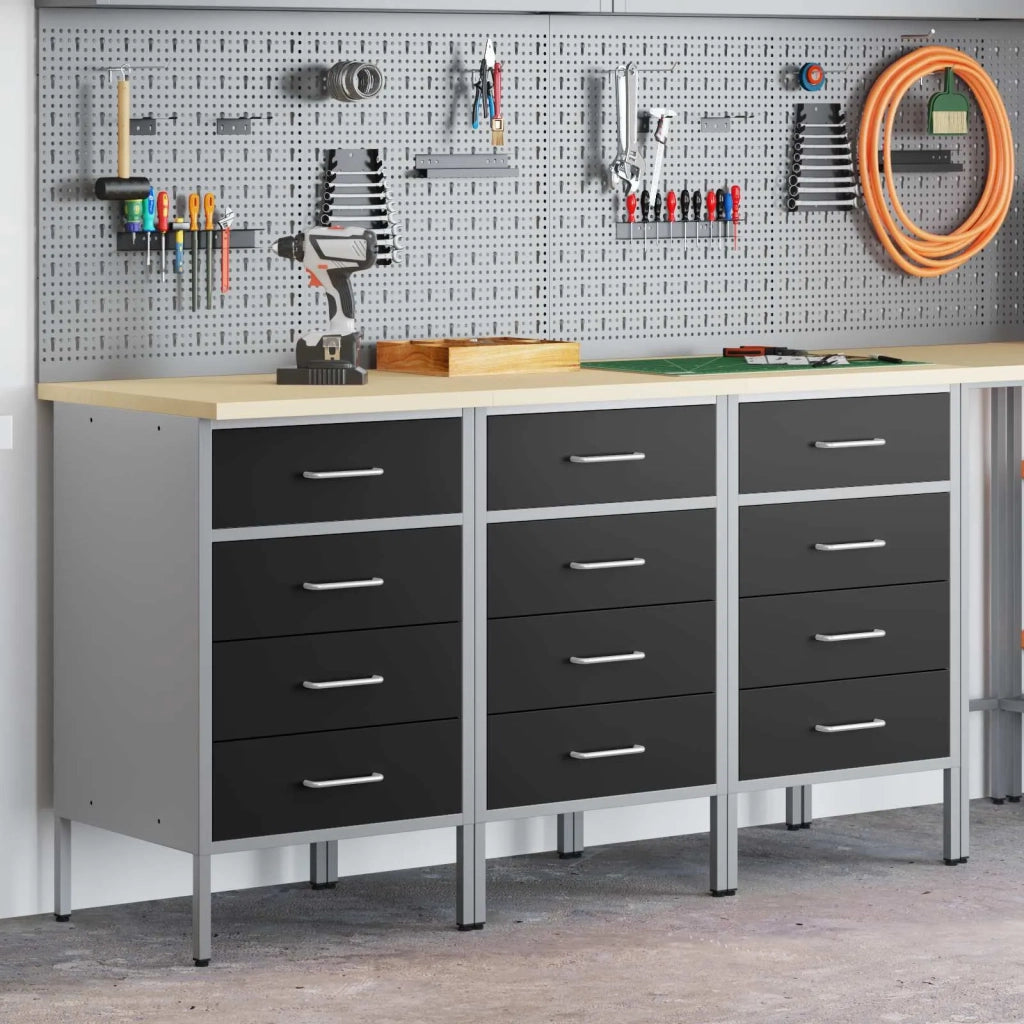 Mobile da lavoro 3 pcs Nero e Grigio 150 x 55 x 85 cm 3321368