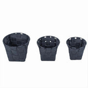 Trade Shop - Set 3 Cestini Rotondi Porta Oggetti Tessuto Grigio Scuro Bagno Casa Cucina 79044 -