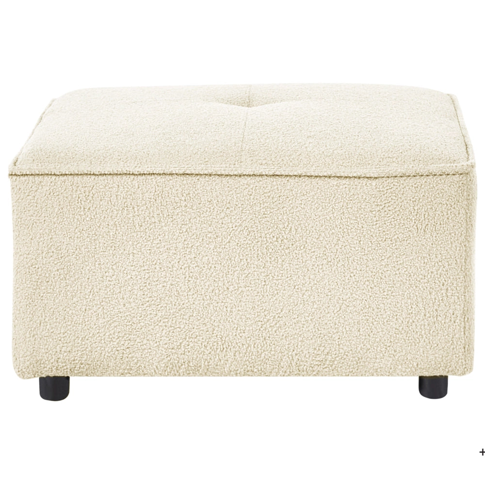 Pouf rettangolare in bouclé bianco sporco stile moderno
